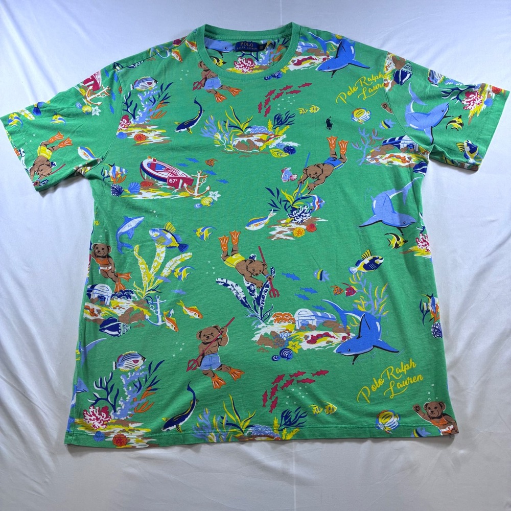 Polo Ralph Lauren Scuba Polo Bear Underwater Print T-Shirt Green Mens 3XLT